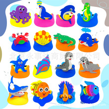 海洋動物頭飾水中企鵝烏龜小魚螃蟹蝌蚪頭套幼兒園表演道具卡通帽