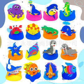 海洋动物头饰水中企鹅乌龟小鱼螃蟹蝌蚪头套幼儿园表演道具卡通帽