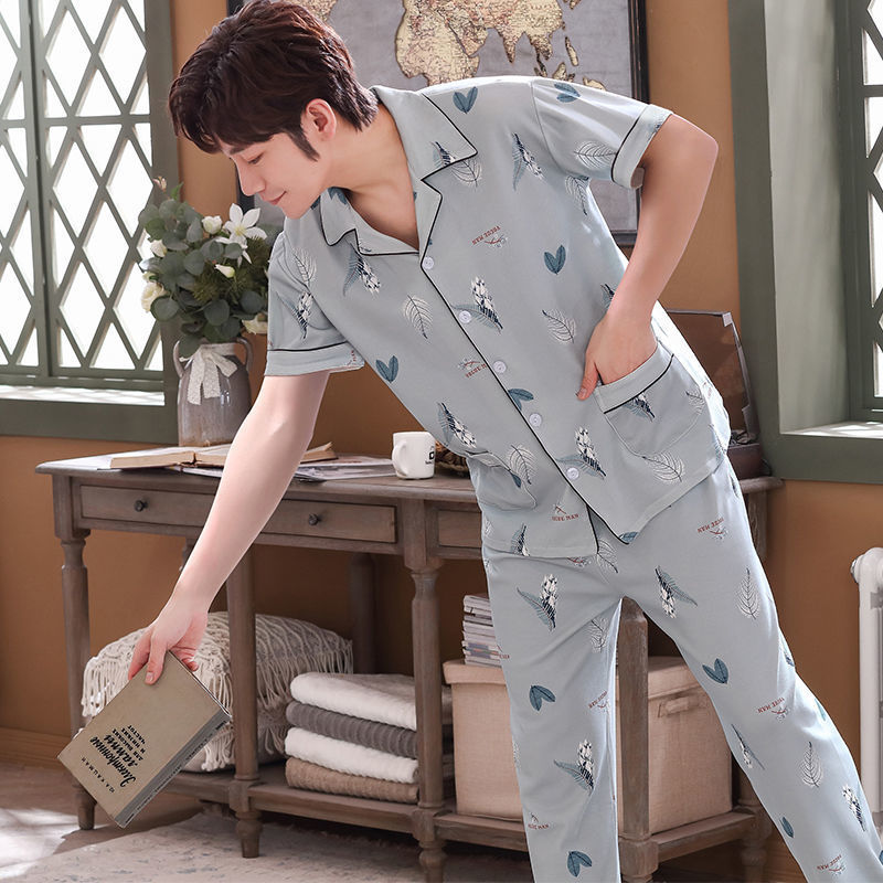 Pijamas de verano de los hombres pantalones de manga corta de algodón Delgado de los hombres de verano casual más el tamaño de media manga homewear traje