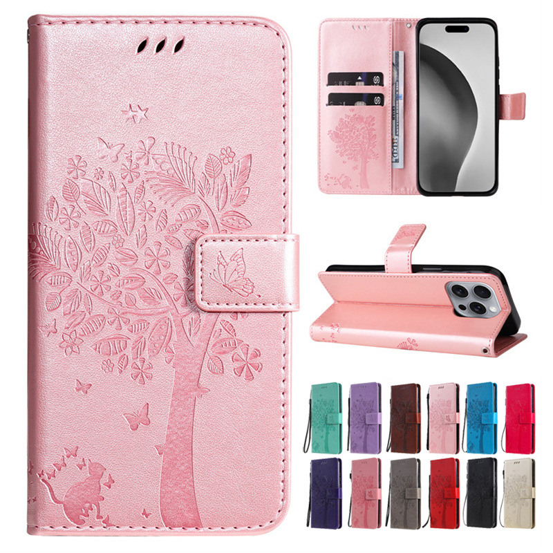 Suitable for Apple 17Promax16E Mobile Phone Leather Case Air/1415Plus13 Cat Tree Butterfly Protective Case Se3 Suitable for Apple 17Promax16E Mobile Phone Leather Case Air/1415Plus13 Cat Tree Butterfly Protective Case Se3