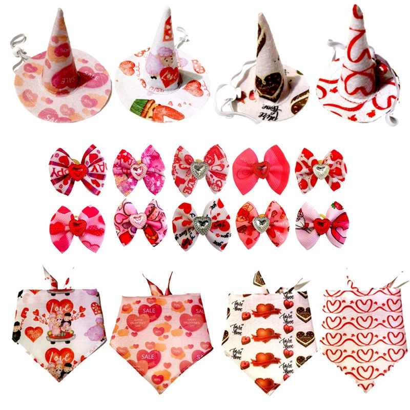 Полотенце на День Святого Валентина Любовь для домашних животных Кошка и Собака Голова Цветок Праздничный Шарф для собак Анти-Грязная шляпа для домашних животных