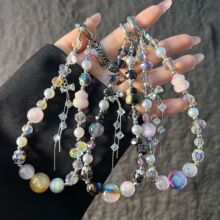 精致渐变葫芦手机挂链闪钻流苏水晶手机链挂绳短款包包钥匙扣挂件
