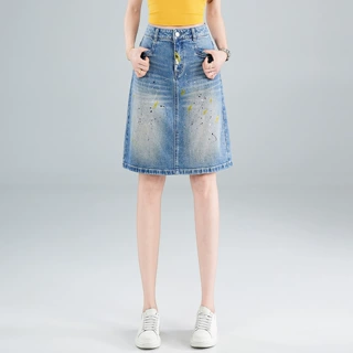 时尚泼墨牛仔短裙女2026新款夏季遮胯显瘦高腰百搭减龄a字半身裙