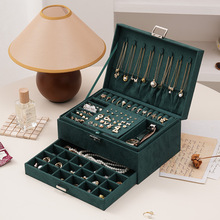 绒布珠宝首饰盒三层带锁抽屉饰品盒耳钉戒指项链手环收纳盒跨境