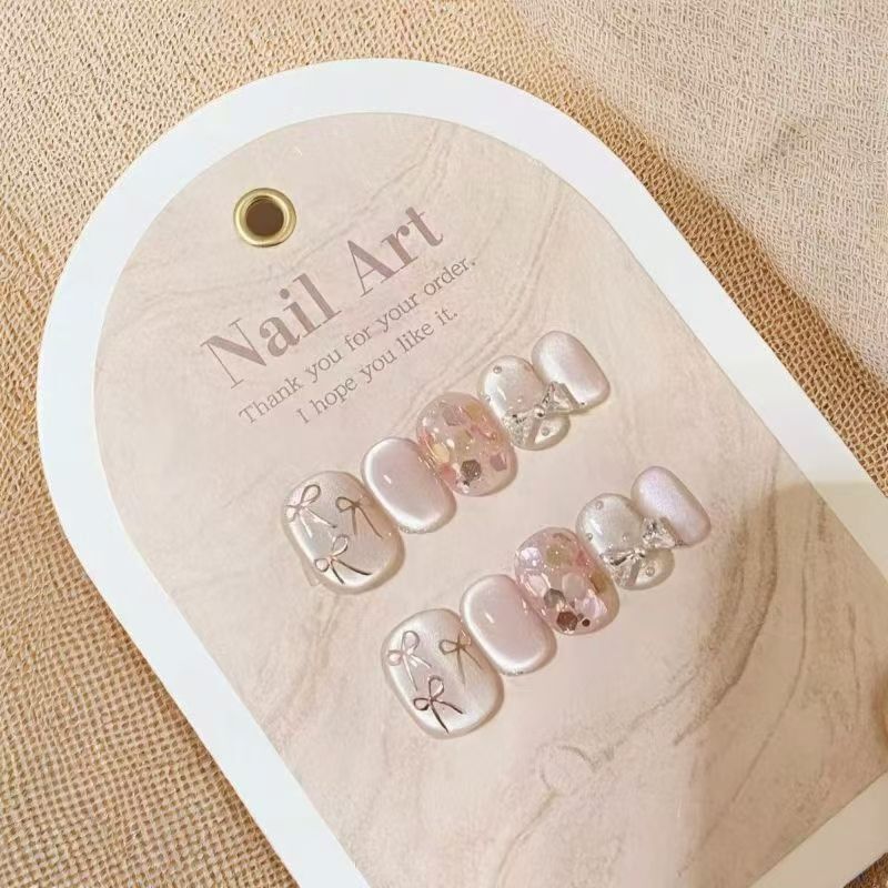 Girly Handmade Gentle Cat-Eye Dried Flower Manicure Pure Handmade Wearable Elegant Nails New Whitening Removable Patch