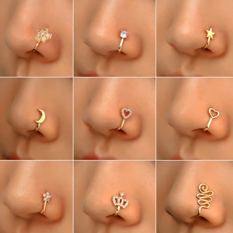 Cross-border Hot-selling Creative Nose Clip Nose Ornaments for Men and Women European and American Copper Inlaid Zircon Flower Love Nose Ornaments Puncture-free Jewelry
