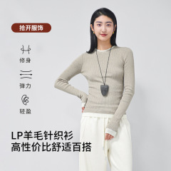 2025新款秋LP羊毛针织衫撞色拼接假两件女秋冬新款小众显瘦毛衣