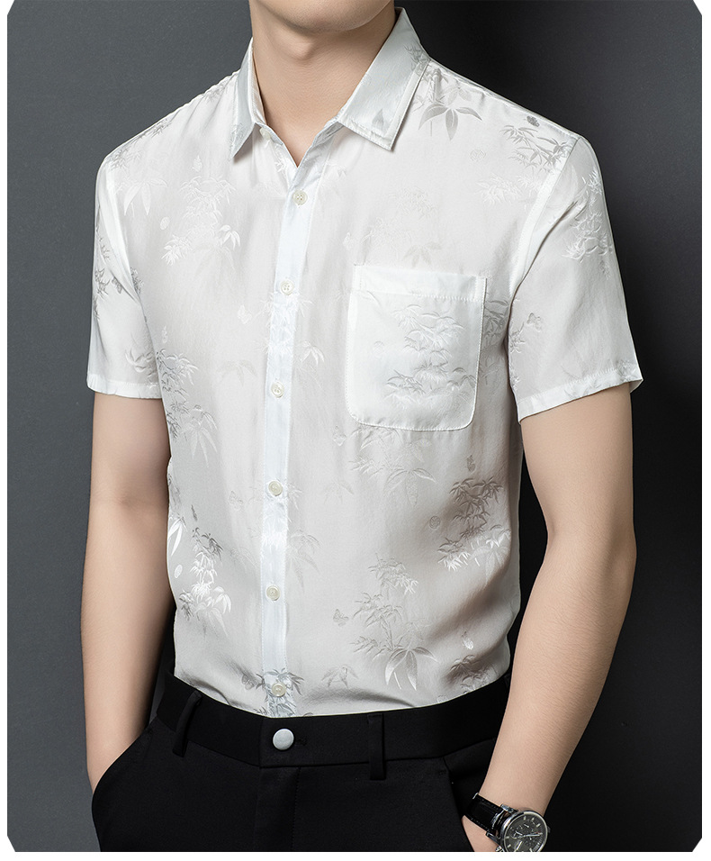 Áo sơ mi nam ngắn tay lụa satin cao cấp, phong cách công sở — Da đen26618 chi tiết 8