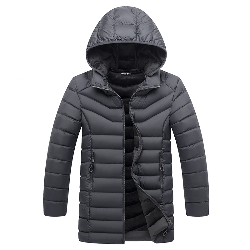 Chaqueta acolchada de algodón Amazon transfronteriza para hombre 2021 chaqueta acolchada de algodón con capucha para hombre chaqueta de hombre forrada de lana de longitud media chaqueta acolchada de algodón cálido