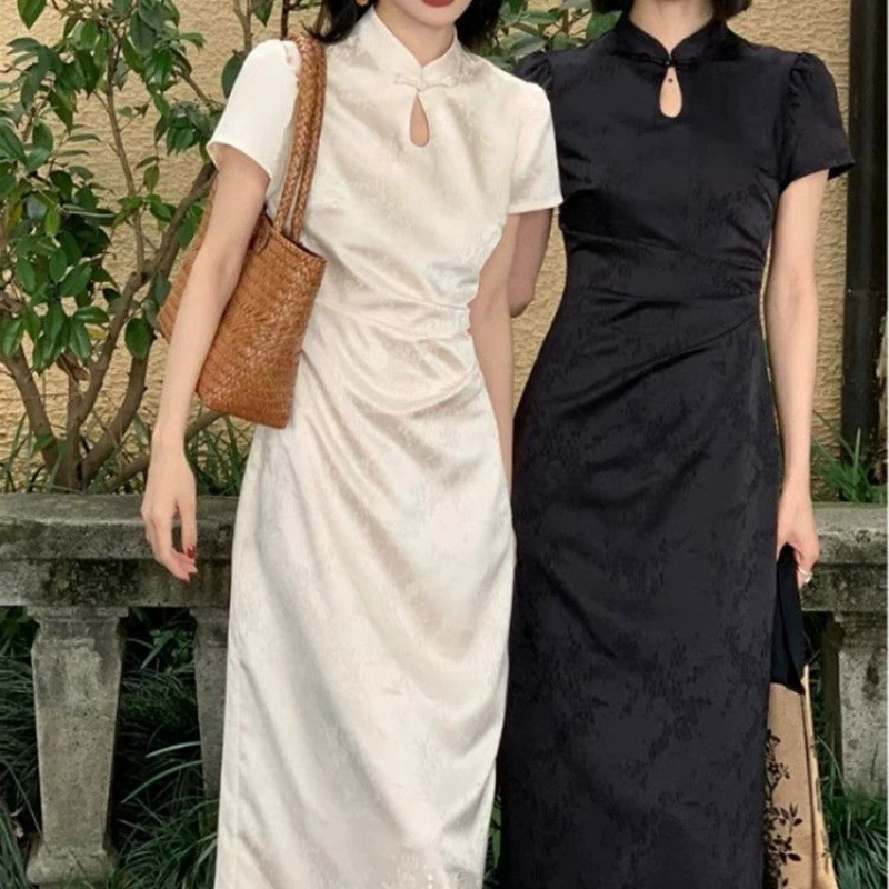 Новое улучшенное платье Cheongsam в китайском стиле, женское летнее платье больших размеров, длинная юбка с жаккардовой талией в стиле ретро, для похудения