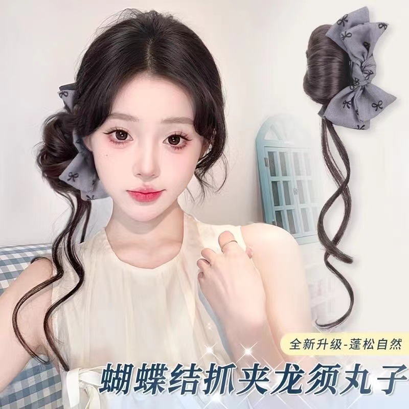 Falsa cabeza de bola mujer arco agarrar clip de cabello humano perezoso barba de dragón brotes de cabello perezoso esponjoso pellizco natural