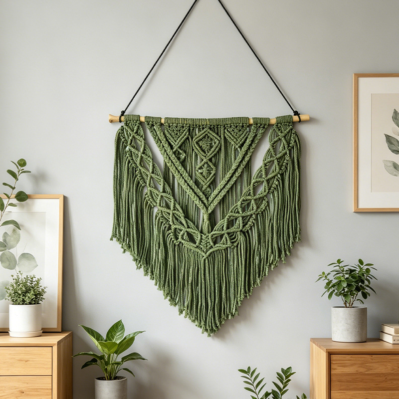 Tapiz de Pared Bohemio de Algodón Tejido a Mano con Flecos para Sala de Estar image 4
