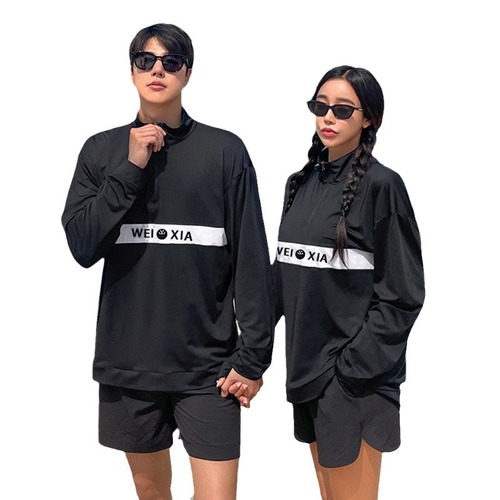 2024 Korean Version New Men's and Women's Letter Relaxed Zipper Long Sleeve Straight Short Shorts Swimwear Ins Vacation Swimwear