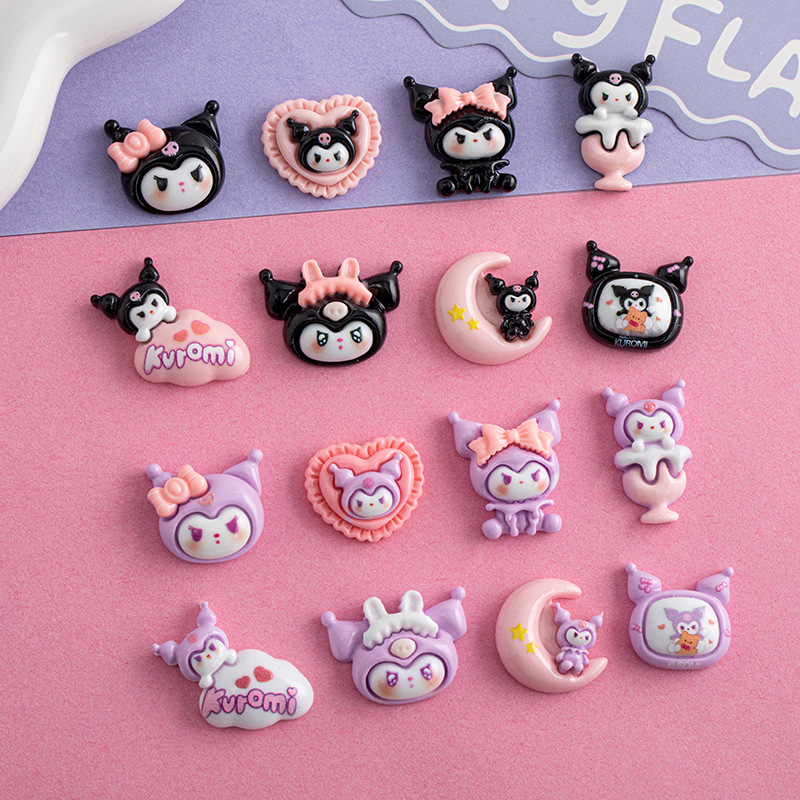 Dibujos Animados sanliou coolomi negro púrpura serie accesorios de resina DIY crema pegamento caja del teléfono accesorios para el cabello material hecho a mano