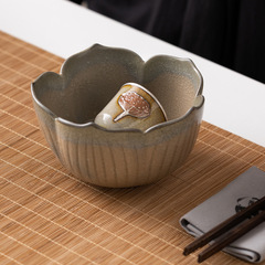 復古粗陶冰花釉蓮花茶渣缸大茶洗窯變金屬釉水洗水盂茶道配件批發