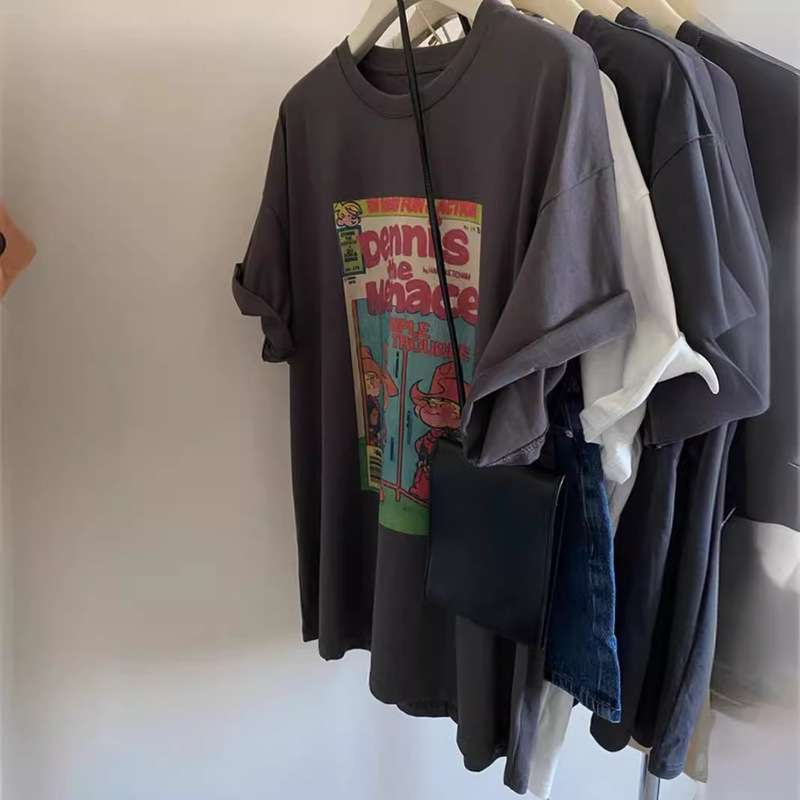 ExTra Large Size 150kg Hong Kong STyle ReTro Loose RighT Shoulder ShorT-sleeved T-shirT for FaT Girls Small Casual Half-sleeved Top SuMMer ExTra Large Size 150kg Hong Kong STyle ReTro Loose RighT Shoulder ShorT-sleeved T-shirT for FaT Girls Small Casual Half-sleeved Top SuMMer