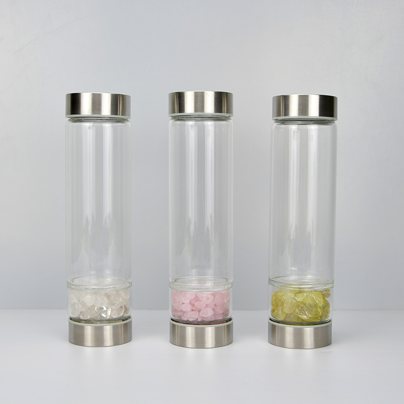 Glass cups with crystal energy stones, crushed, spa health, portable car-mounted, large capacity, gift