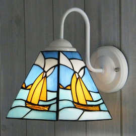 蒂凡尼玻璃镜前灯地中海客厅卧室帆船壁灯床头灯led批发一件代发