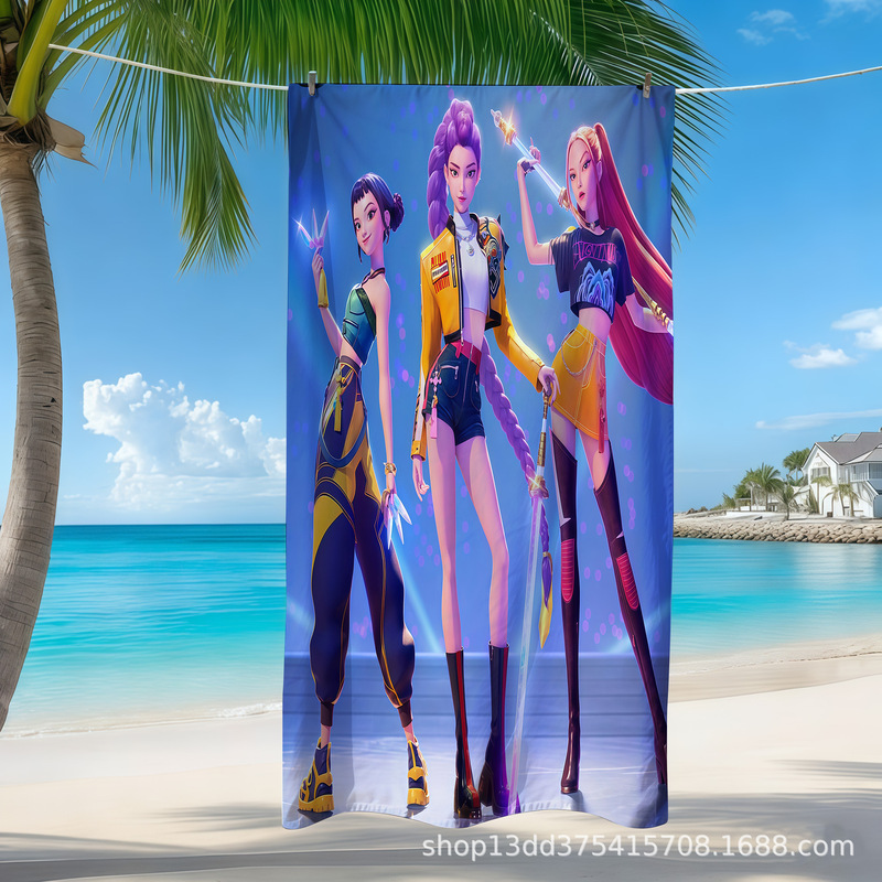 Cross-border bestseller K-pop witch beach towel, double-sided fleece quick-dry bath towel, ultra-fine fiber seaside beach towel