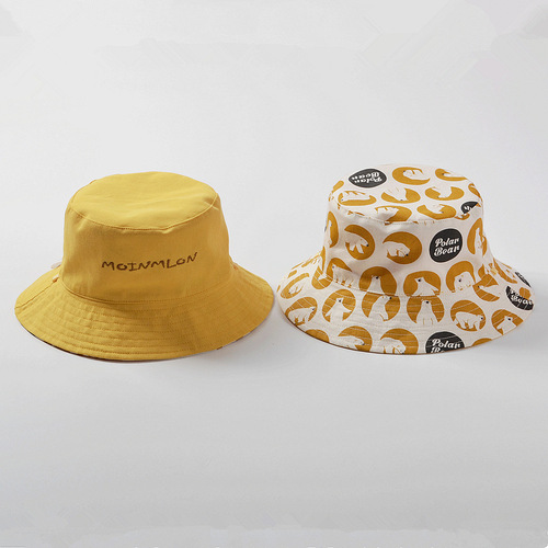 moinmlon spring and summer Korean version double-sided children's sunshade fisherman hat animal print baby cotton sun protection sun hat