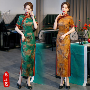 Cheongsam morality show thin daily Chinese wind improved flower grosgrain cheongsam elegant dress