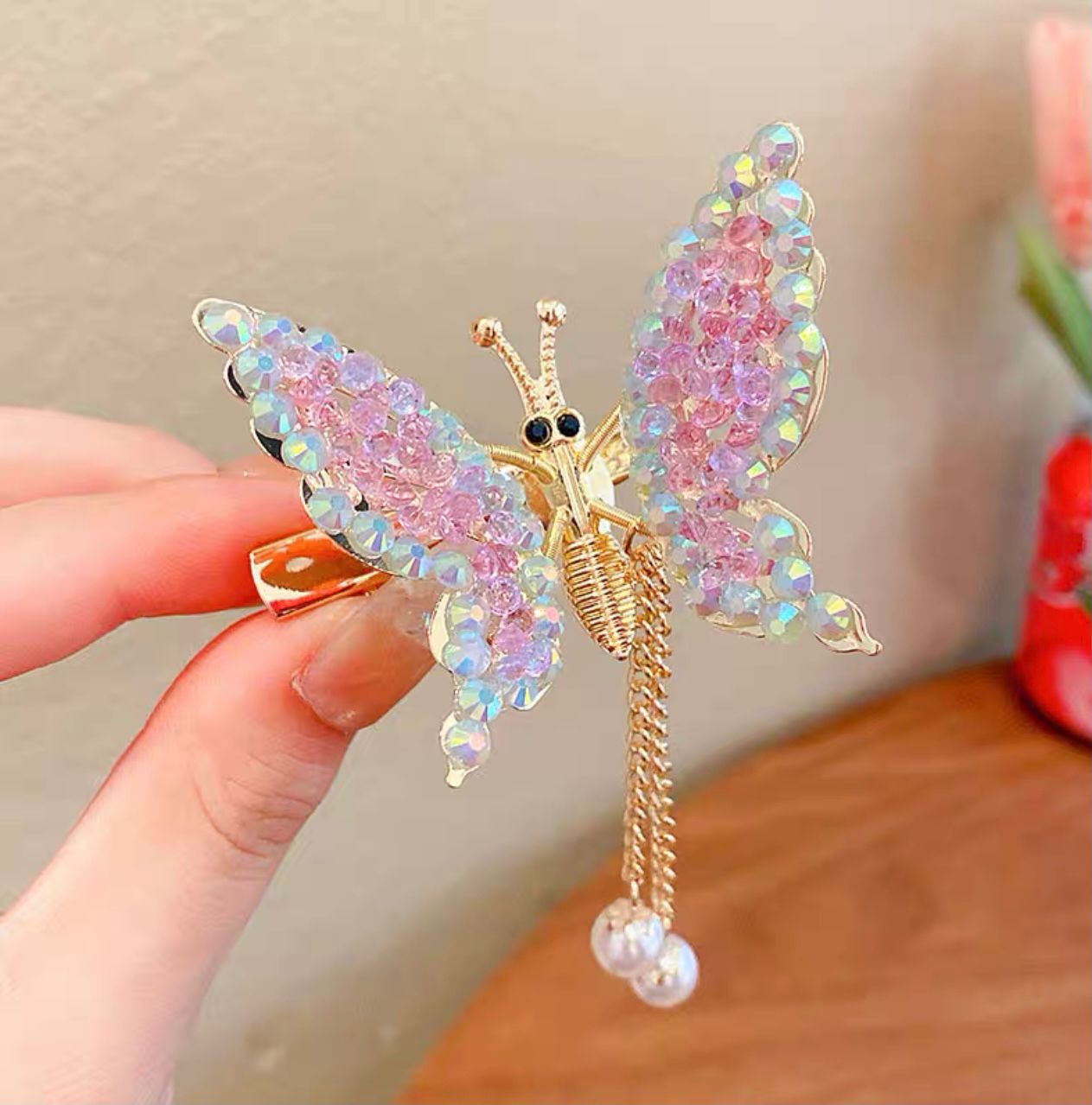 Fashion Butterfly Alloy Stoving Varnish Inlay Artificial Rhinestones Artificial Pearls Hair Clip 1 Piece display picture 5