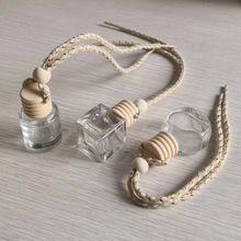 批发创意车载香水瓶木质瓶盖带挂绳 玻璃香水空瓶挂饰摆件香薰瓶