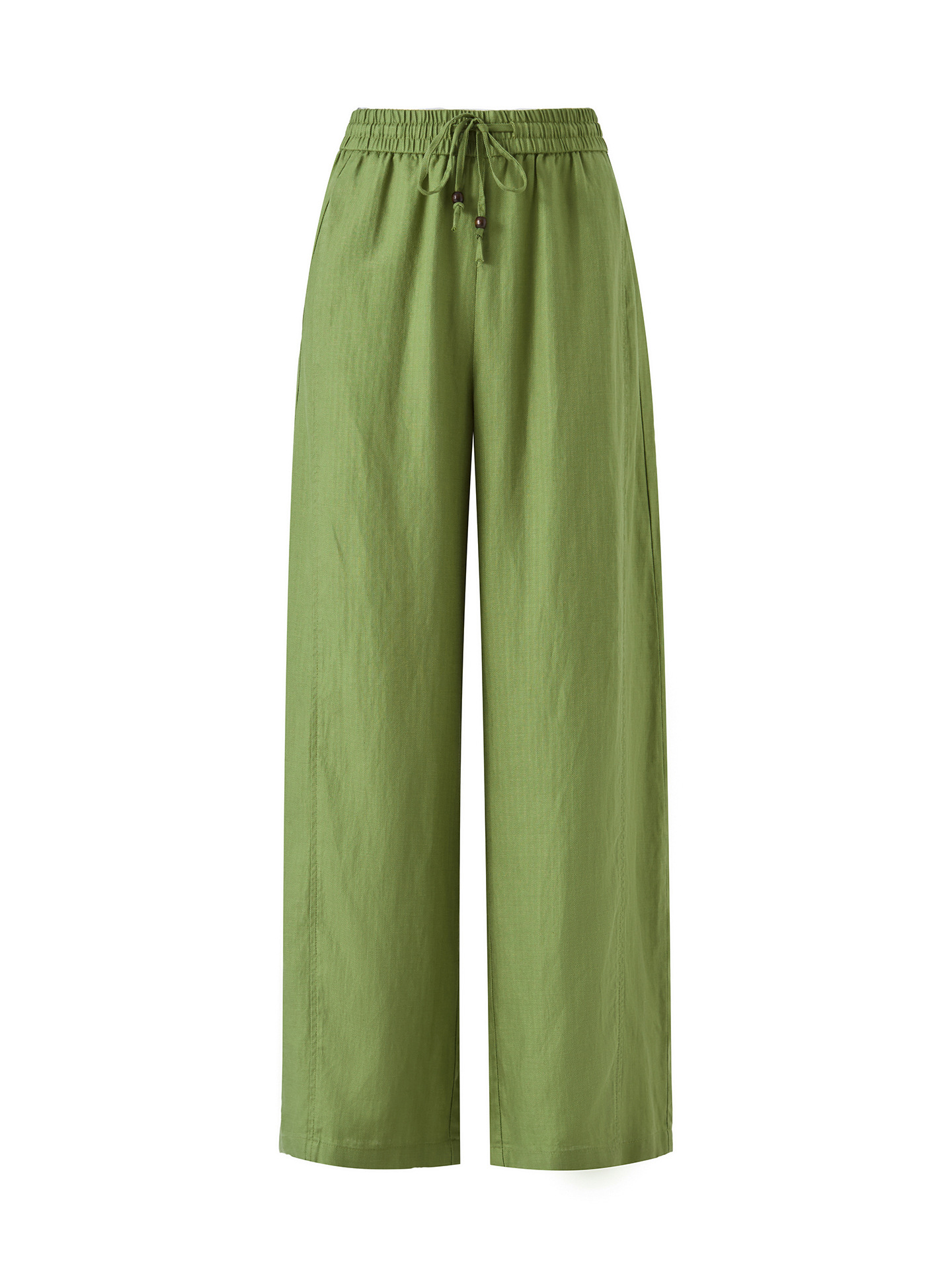 Quần culottes nữ ống rộng chất liệu linen phối lụa, cạp chun rút dây, dáng suông mềm mại — màu xanh táo