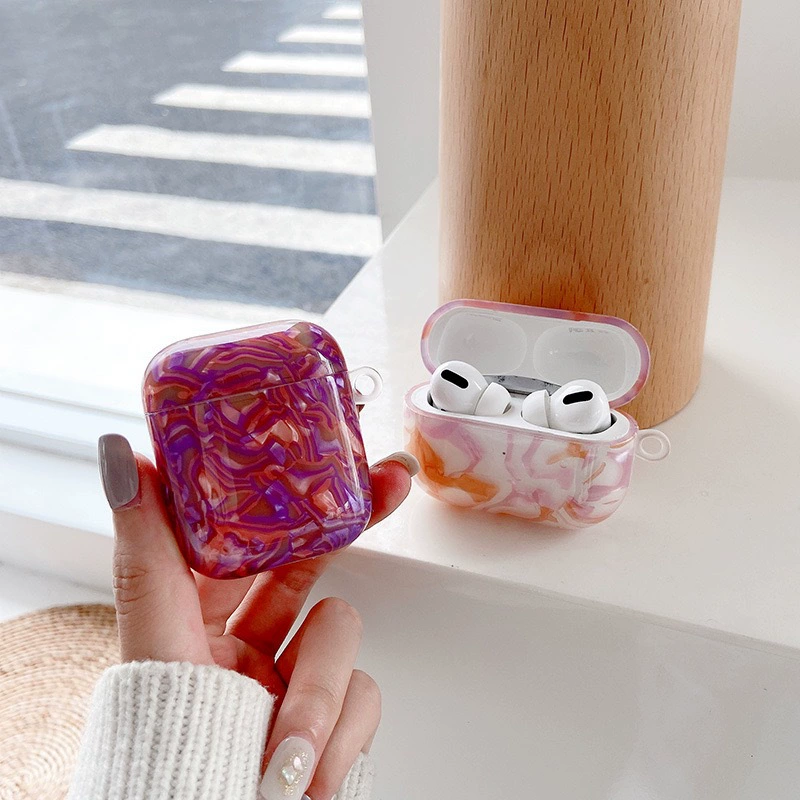 Protective Case (Apple) AirPods 1/2/3/Pro2 — Marble TPU Cover, Keyring Loop, Wireless Charging Friendly