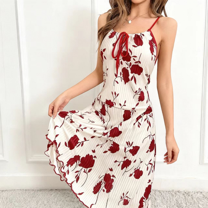 2025 nuevo viento transfronterizo ropa de mujer impresa eslingas ropa casera pijama casual vestido sexy de mujer pecho hogar