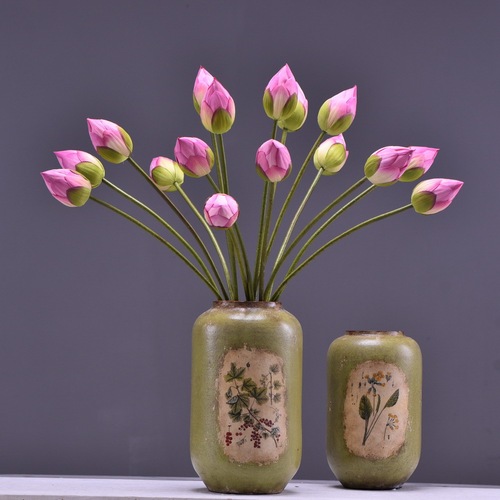 Lan Jin Wholesale Artificial Lotus Flower Fake Lotus Bud Home Decor New Chinese Zen Style Flower Arrangement Design