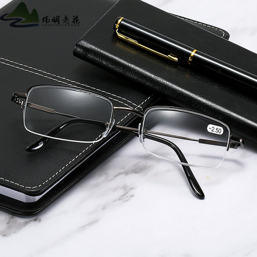 New popular elastic soft steel wire half-rim glasses frame for students, spare hanging wire myopia glasses, finished product dropshipping