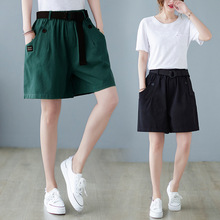 实拍2025夏季新款文艺复古棉麻大码休闲宽松纯色五分裤+腰带