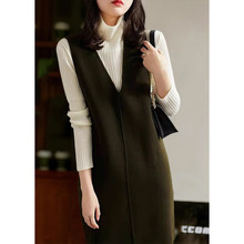 高端轻奢v领无袖毛呢连衣裙女秋冬新款2025气质名媛马甲背心裙子