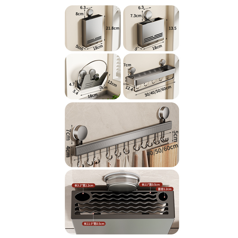 Cocina sin perforación ventosa estante de almacenamiento tipo pared cuchillo de cubierta de olla condimento para artículos domésticos estante de almacenamiento completo