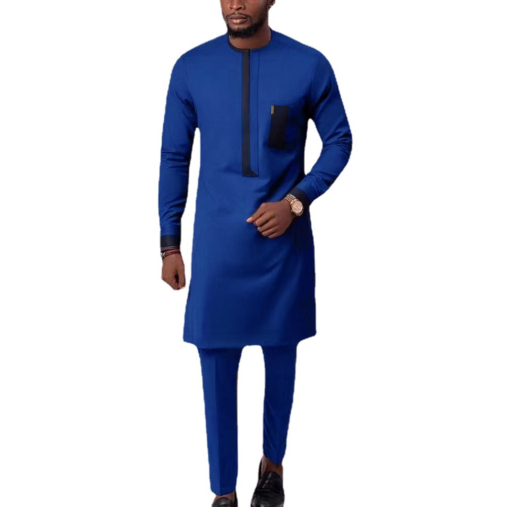 Men's moslim fashion New Ethnic Style Solid Color Simple Casual Men's Set_voghion.com