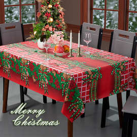 圣诞桌布长方形防水防油免洗防烫pvc印花加棉加厚氛围感餐桌台布