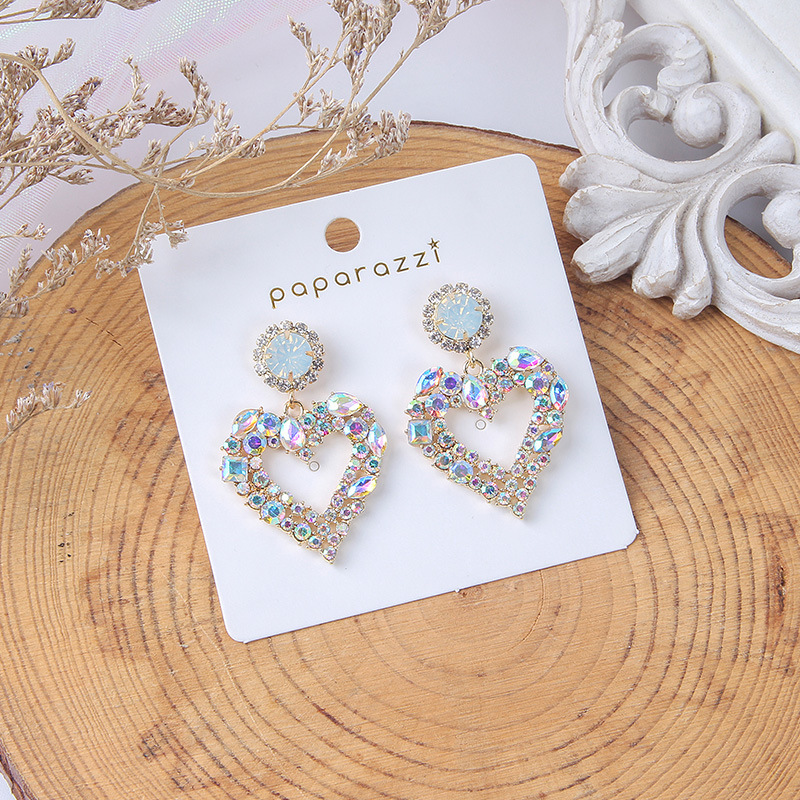 925 Silver Needle South Korea temperament color diamond earrings exaggerated love earrings