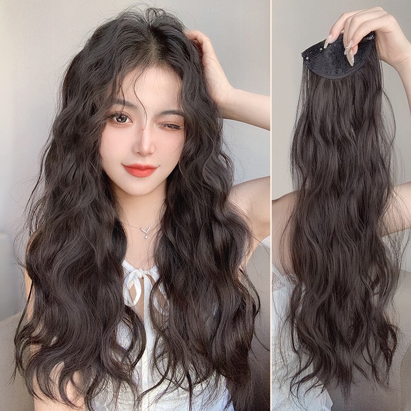 Wig for Women with Long Hair, Water Wave Curly Hair, Hair Extensions to Increase Volume, Fluffy Realistic Hair, One-Piece Wool Curly Hair Extensions