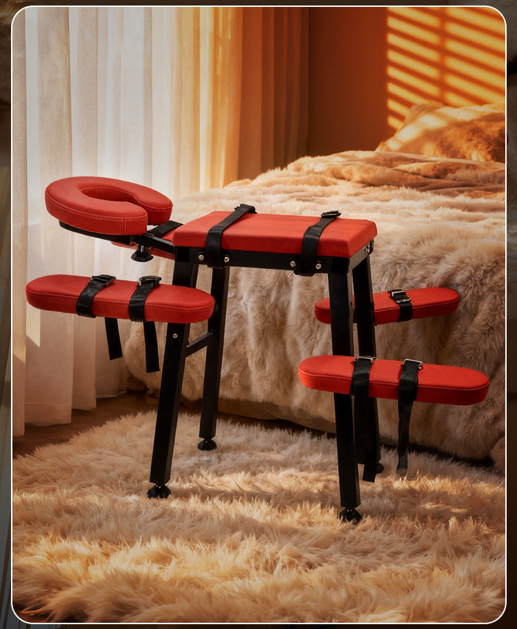 Jiuai SM Erotic Chair with Handcuffs, Couple’s Flirting Tool, Black-Red PU and Iron Frame — detail image 33