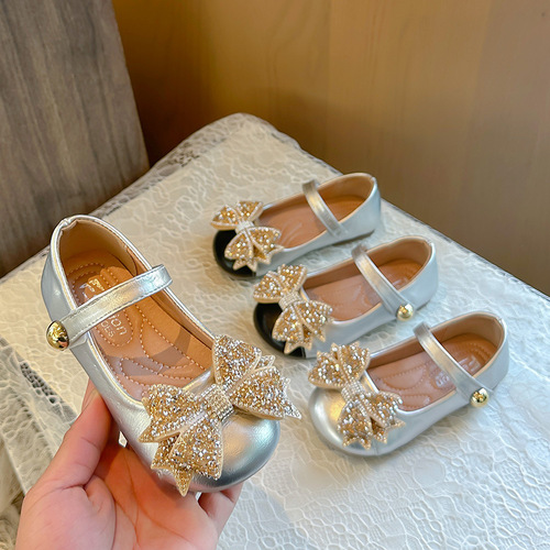 Girls 'high-heeled leather shoes, princess shoes, summer new children's crystal shoes, and fashionable dress