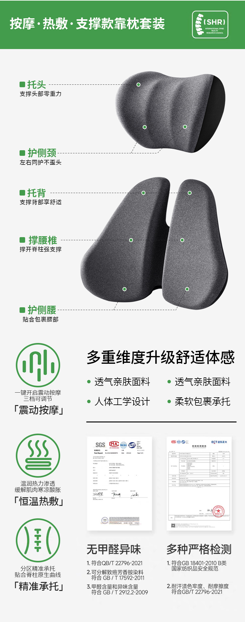 Car lumbar support electric heating massage cushion for long-term sitting in the car, lumbar support pad, car-mounted heating neck pillow