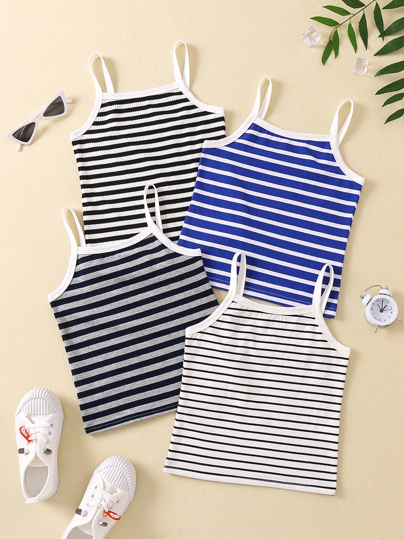 Camiseta sin mangas de algodón puro para niñas de Amazon, camisola versátil a rayas de verano, chaleco para niños, ropa infantil en stock al por mayor