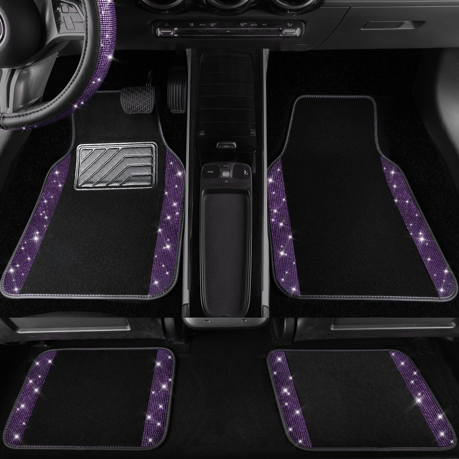 Cross-Border Foreign Trade Crystal-Encrusted Diamond Car Floor Mats, Universal Fashionable Shiny Carpet, Pvc Waterproof and Dirt-Resistant 4-Piece Set