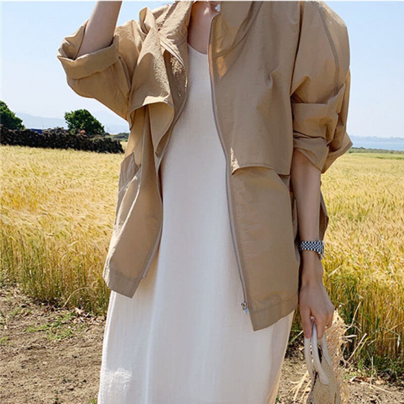 Stand Collar Swallowtail Casual Sun Protection Jacket for Women 2026 Spring and Summer Petite Drawstring Waist Air Conditioning Coat Thin Style