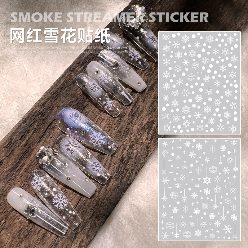 Nail Art White Snowflake Stickers Winter Series New Christmas Versatile Decals with Adhesive Nail Decals Wholesale