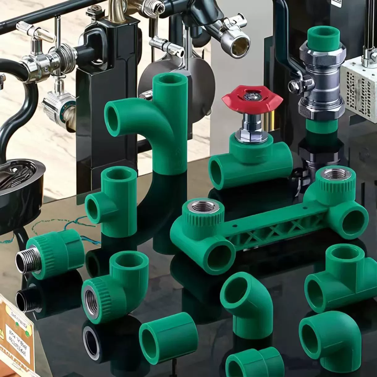 Фитинги для труб PPR, зеленые, прямые, угловые, тройники, соединители для водопроводных труб, аксессуары, для горячей сварки, нержавеющая сталь, заводское производство