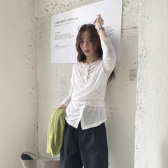 广州十三行2025秋韩系高级感假两件绑带设计天丝针织长袖女03093