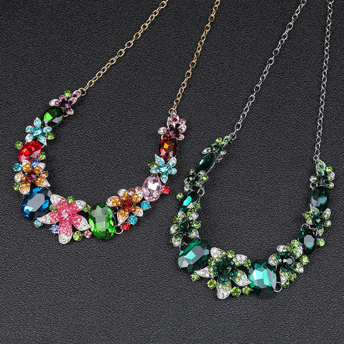 Wedding Prom Party Jewelry Necklace and Earrings accessories for women Girls necklaces earrings two-piece crystal color exaggerated