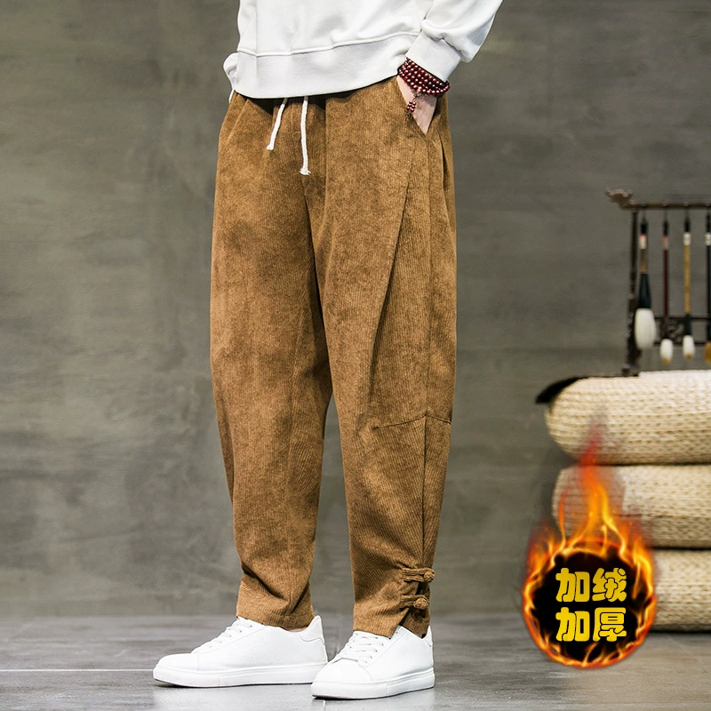 2022 зима, новые, мужские утолщенные вельветовые брюки с дисковой пряжкой, маленькие брюки больших размеров, трендовые повседневные брюки больших размеров